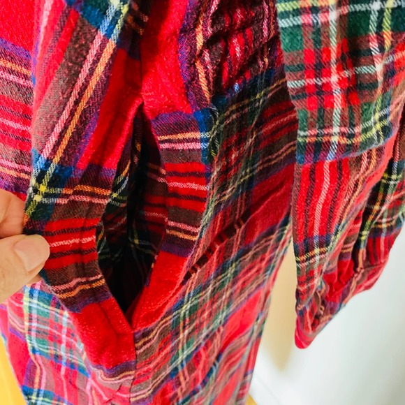 L.L. Bean Scotch Plaid Cotton Flannel Cozy Red Classic Pockets Nightgown Small - Picture 8 of 14